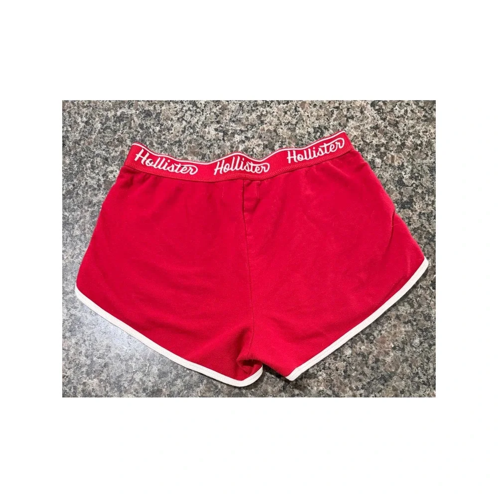 Hollister‎ Womens Red Dolphin Lounge Shorts Logo Waistband White Trim Small